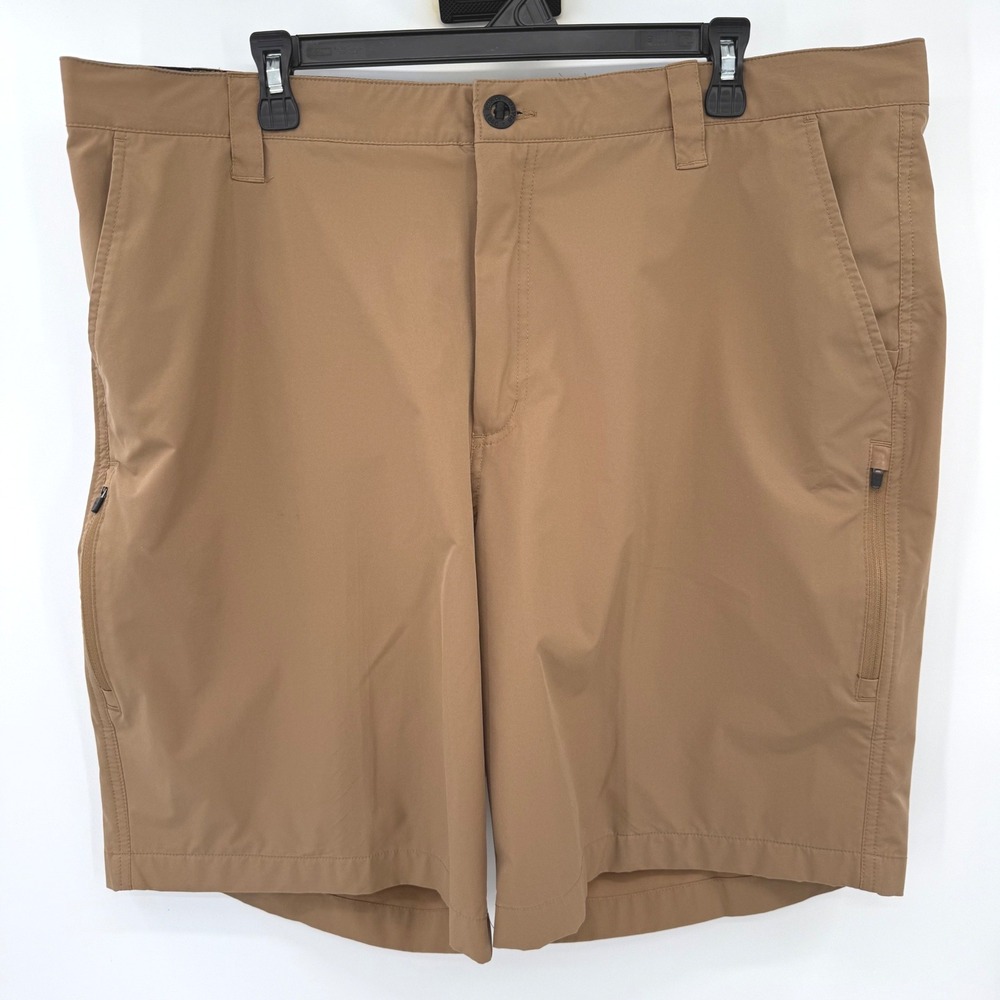Orvis Shorts Men 40 Tan Performance Flat Front Zippered Security Pockets 1758705